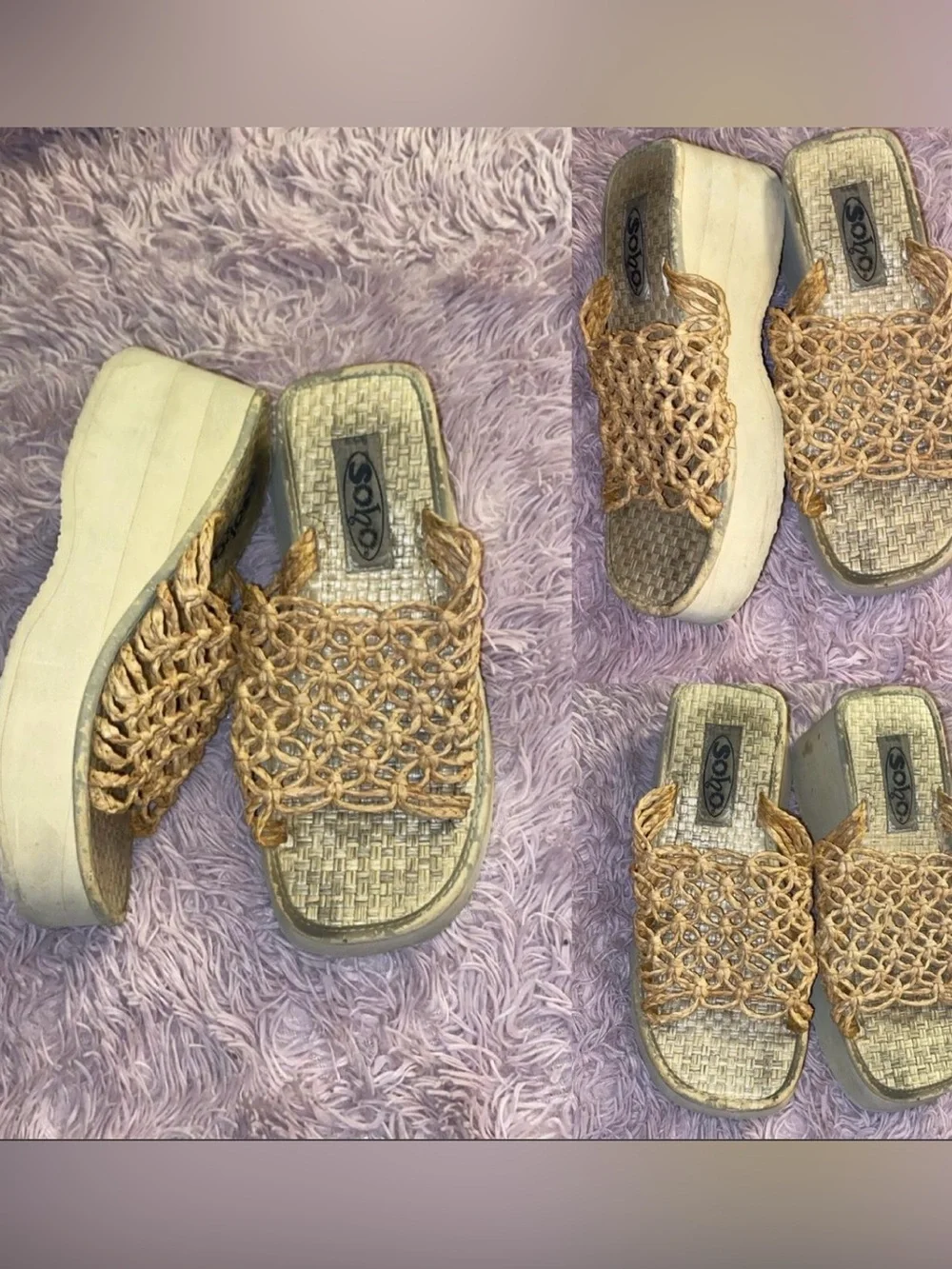 Rare Y2K Tan Woven Platform Slide Mules